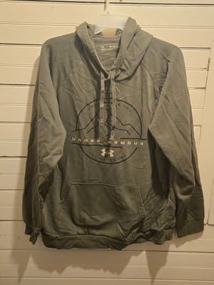Under Armour Hoodie 3XL Olive Green Loose Fleece Lined Pullover Pocket Graphic - Image 1