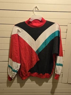 LAPS Sweatshirt Mens M Vintage Colorblock Red Black White Teal Pullover - Image 1