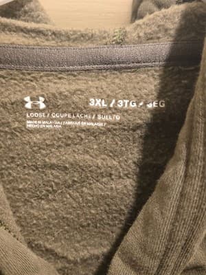 Under Armour Hoodie 3XL Olive Green Loose Fleece Lined Pullover Pocket Graphic - Thumbnail 2
