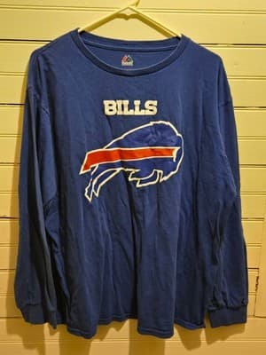 Majestic T-Shirt Mens 2XL Buffalo Bills Long Sleeve Navy Team Logo Crewneck - Image 1