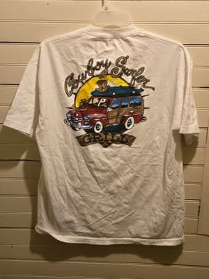 Alstyle T-Shirt Mens XL Cowboy Surfer Grill Graphic White Short Sleeve Casual - Image 1