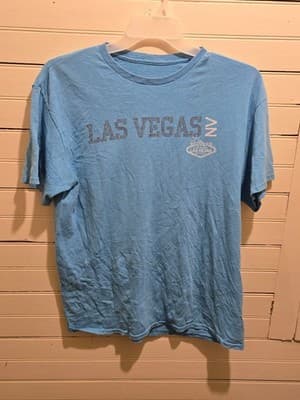 Las Vegas Tshirt Mens Light Blue Short Sleeve Welcome Sign Souvenir Graphic Tee - Image 1
