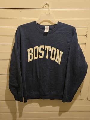 Gildan Sweatshirt Mens L Boston Crewneck Navy 50/50 Cotton Polyester Pullover - Image 1