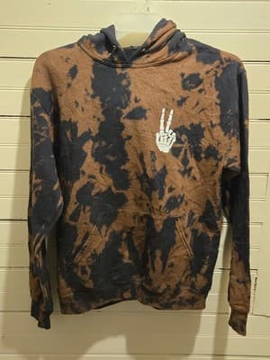 Bowery Supply Hoodie Mens M Brown Black Tie Dye Skeleton Peace Sign Pullover - Image 1