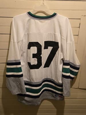 Athletic Knit Hockey Jersey Mens L White Green Navy Adult Programs 37 Pullover - Thumbnail 2
