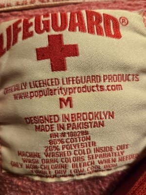 Lifeguard Hoodie Mens M Red Pullover Destin FL Graphic Fleece Kangaroo Pocket - Thumbnail 2