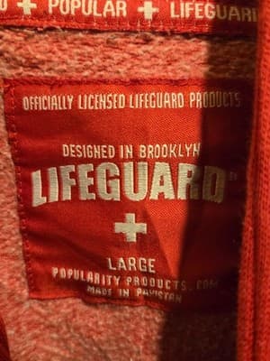 Lifeguard Hoodie Mens L Red Myrtle Beach Pullover Graphic Hooded Sweatshirt - Thumbnail 2