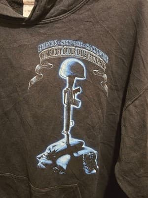 Mens L USMC Hoodie Veterans Memorial Fleece Pullover Black Graphic In Memory - Thumbnail 2