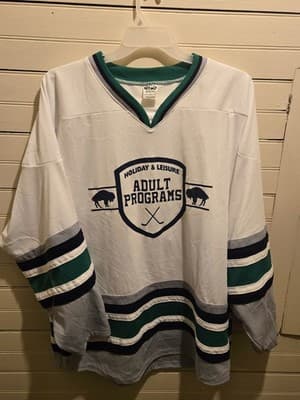 Athletic Knit Hockey Jersey Mens L White Green Navy Adult Programs 37 Pullover - Image 1