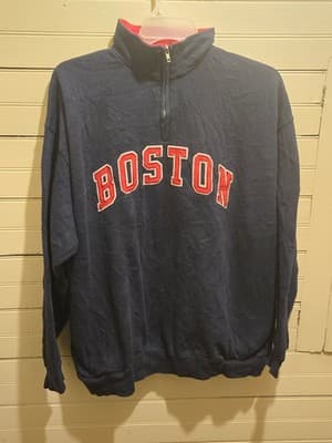 Bay State Apparel Sweatshirt Mens XXL Navy Boston Quarter Zip Flag Patch Fleece - Image 1