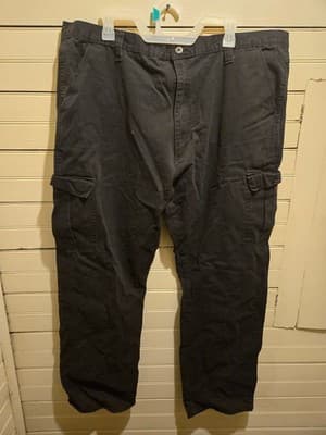 Men's Cargo Pants 42 32 Black 100% Cotton Utility Workwear Relaxed Fit - Image 1