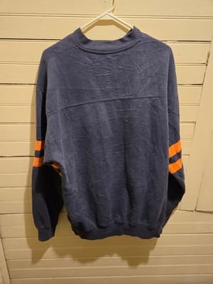 NFL Broncos Sweatshirt Mens L Navy Orange Embroidered Logo Stripes Crewneck - Thumbnail 3