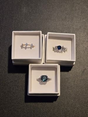 3 Gemstone Ring Lot Womens Blue Green Opal CZ Silver (Gold Plated) Size Unknown - Image 1