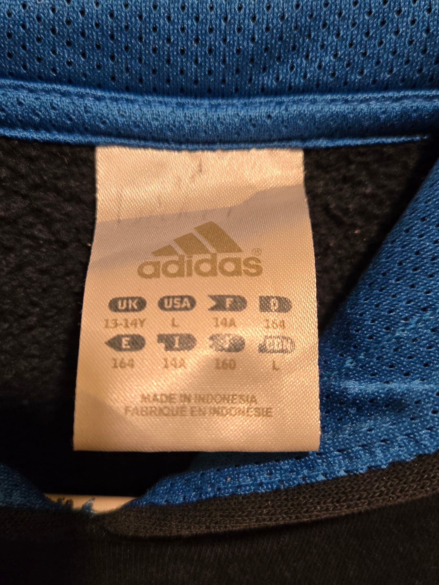 Adidas Hoodie Youth L Navy Blue Pullover Hooded Sweatshirt 3-Stripes Logo Pouch - Thumbnail 3