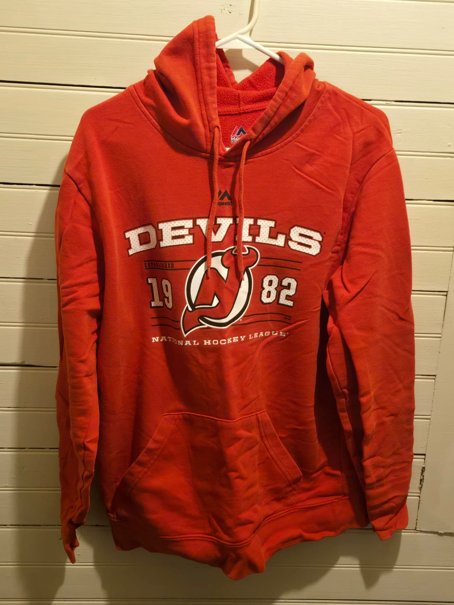 Majestic Hoodie Mens M New Jersey Devils NHL Pullover Red Graphic Fleece Lined - Image 1