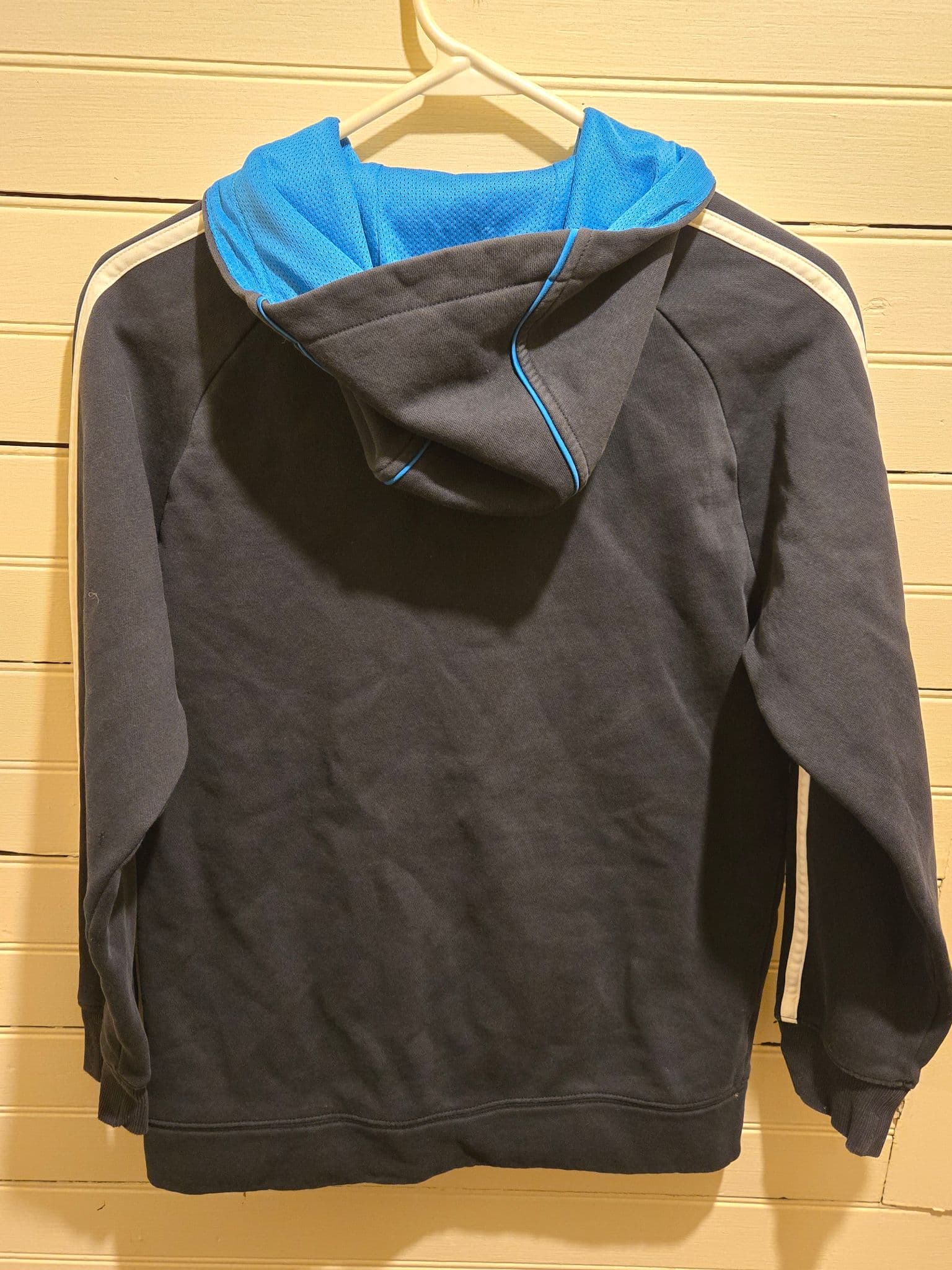 Adidas Hoodie Youth L Navy Blue Pullover Hooded Sweatshirt 3-Stripes Logo Pouch - Thumbnail 2