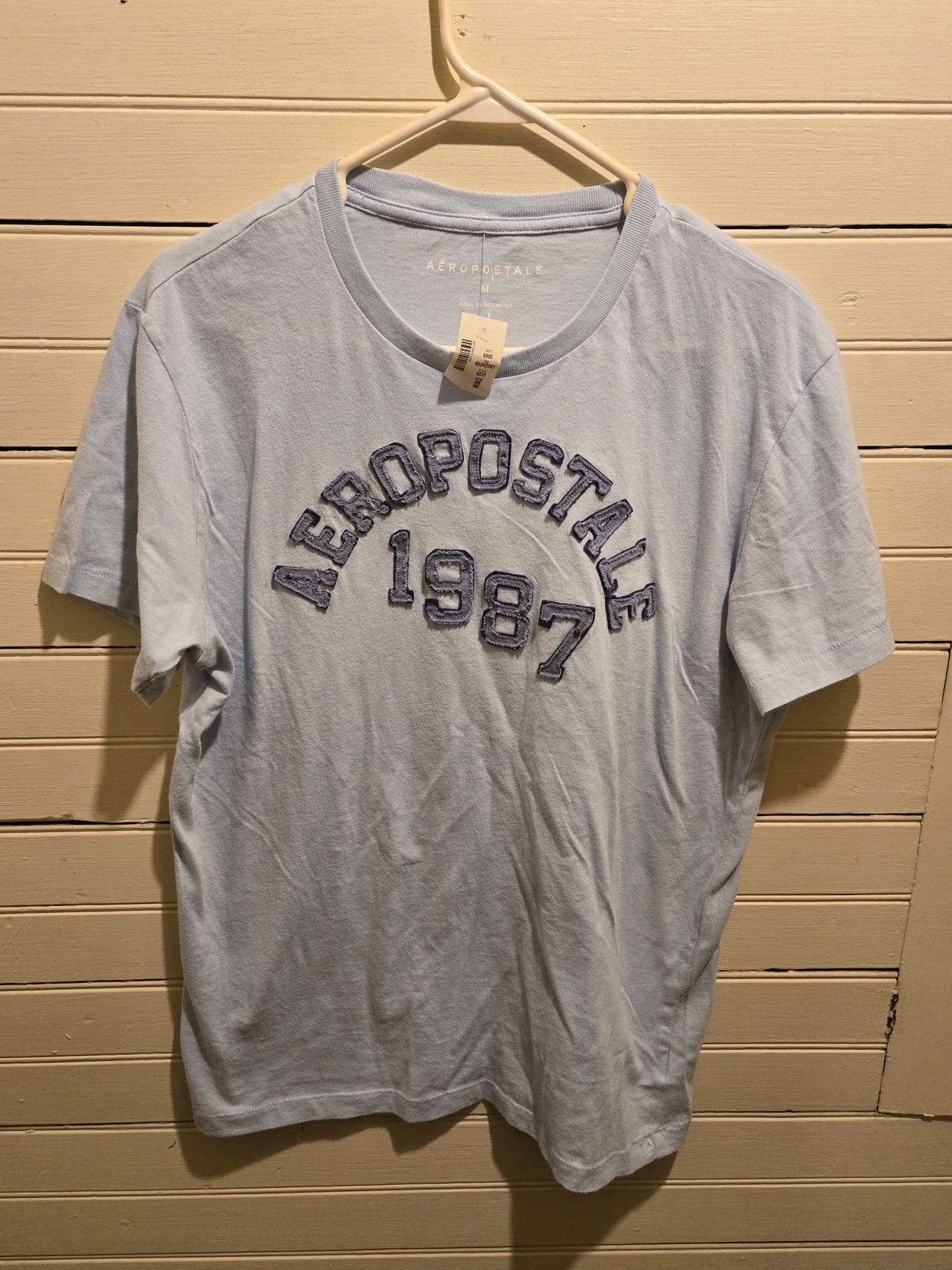 Aeropostale Shirt Mens M Light Blue 1987 Embroidered Applique 100% Cotton NWT - Image 1