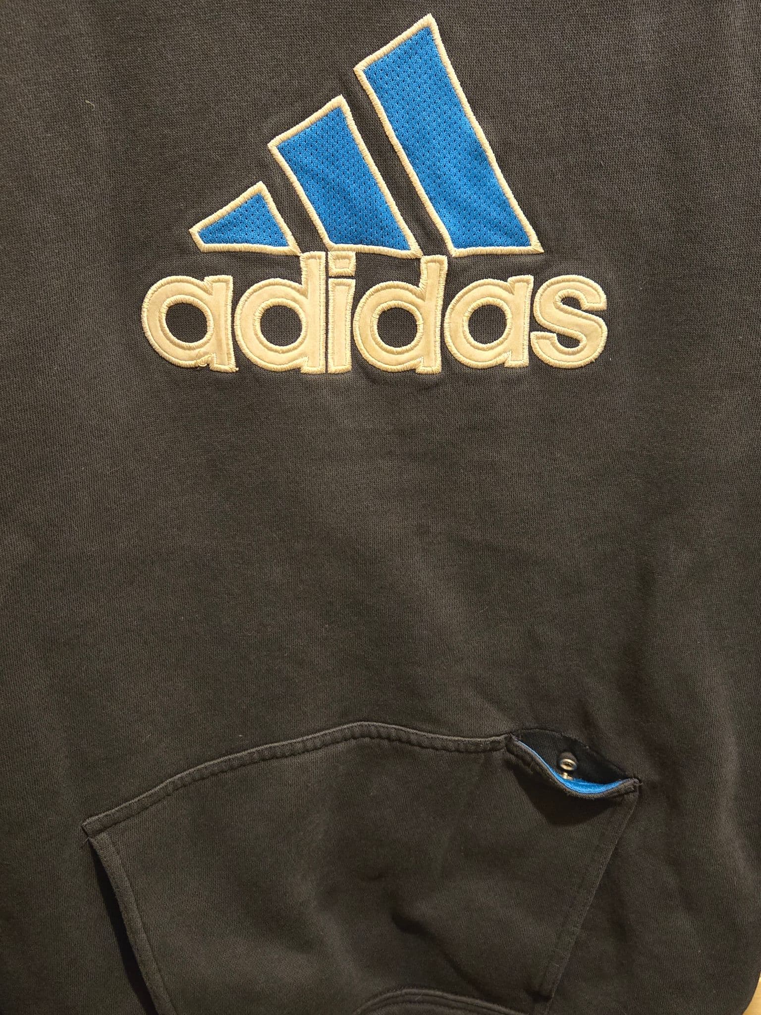 Adidas Hoodie Youth L Navy Blue Pullover Hooded Sweatshirt 3-Stripes Logo Pouch - Thumbnail 5