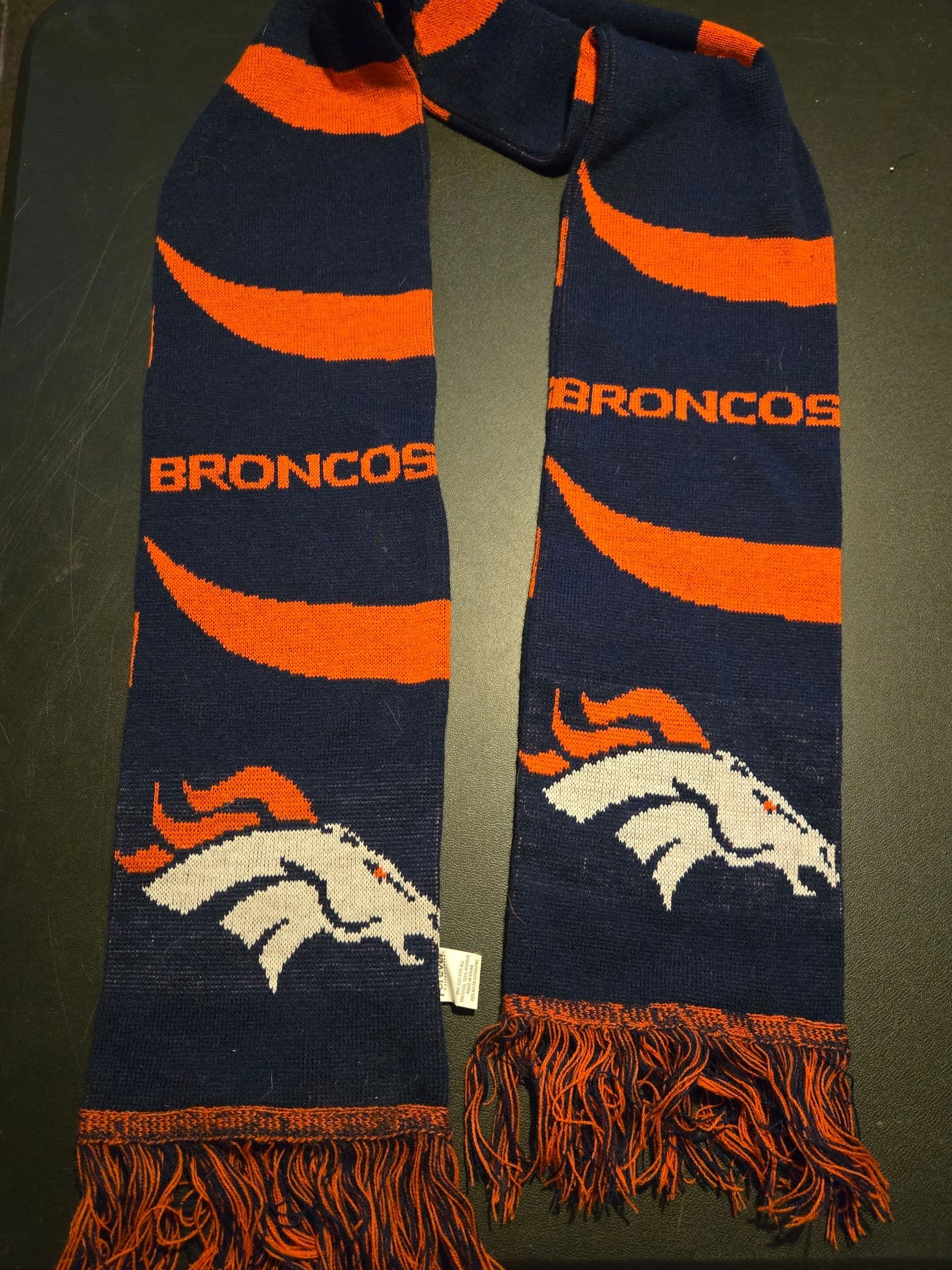 Forever Collectibles Scarf Unisex One Size Denver Broncos Knit Navy Orange Logo - Image 1