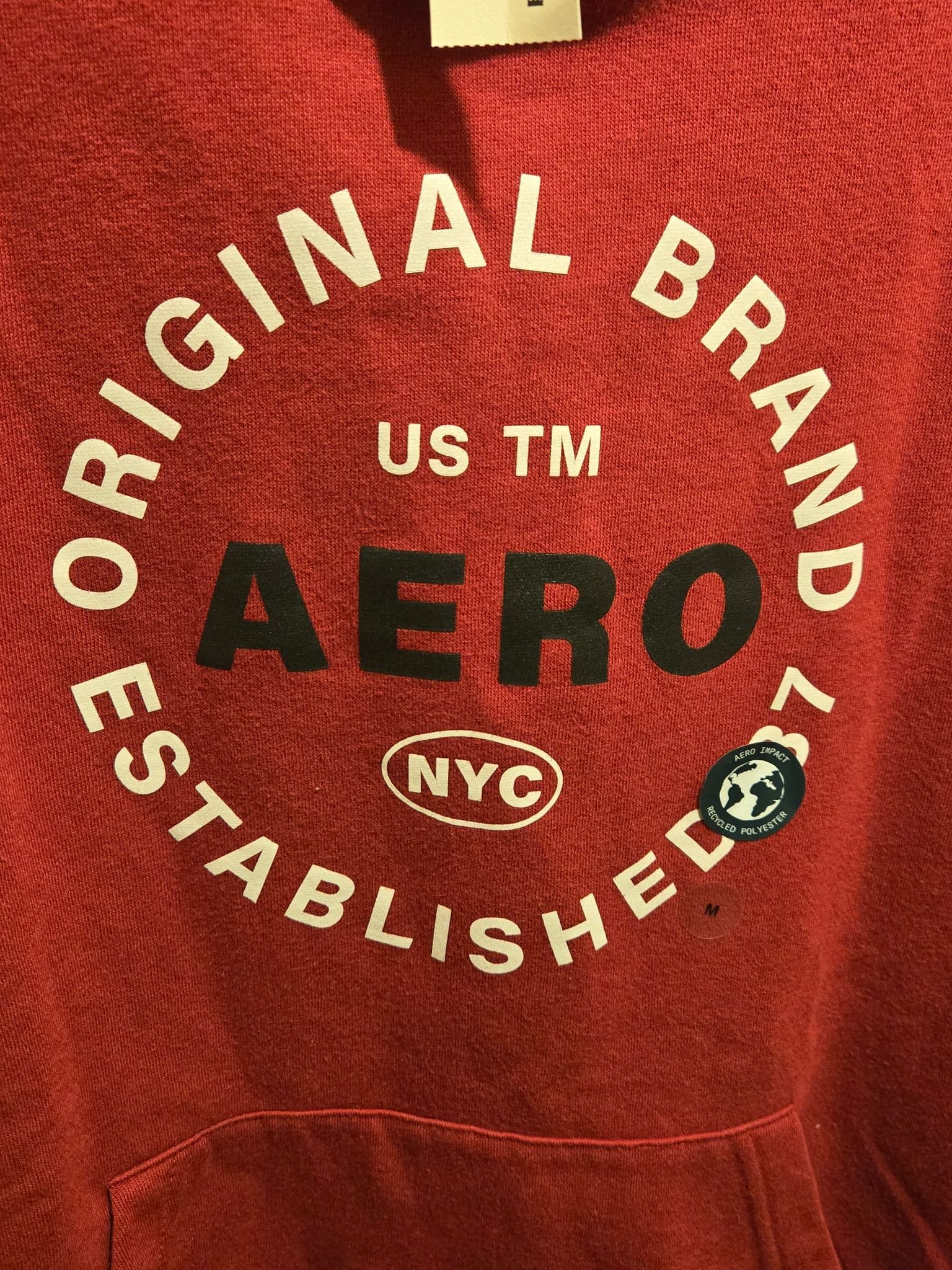 Aeropostale Hoodie Men's M Red Pullover Graphic Aero NYC Kangaroo Pocket NWT - Thumbnail 5