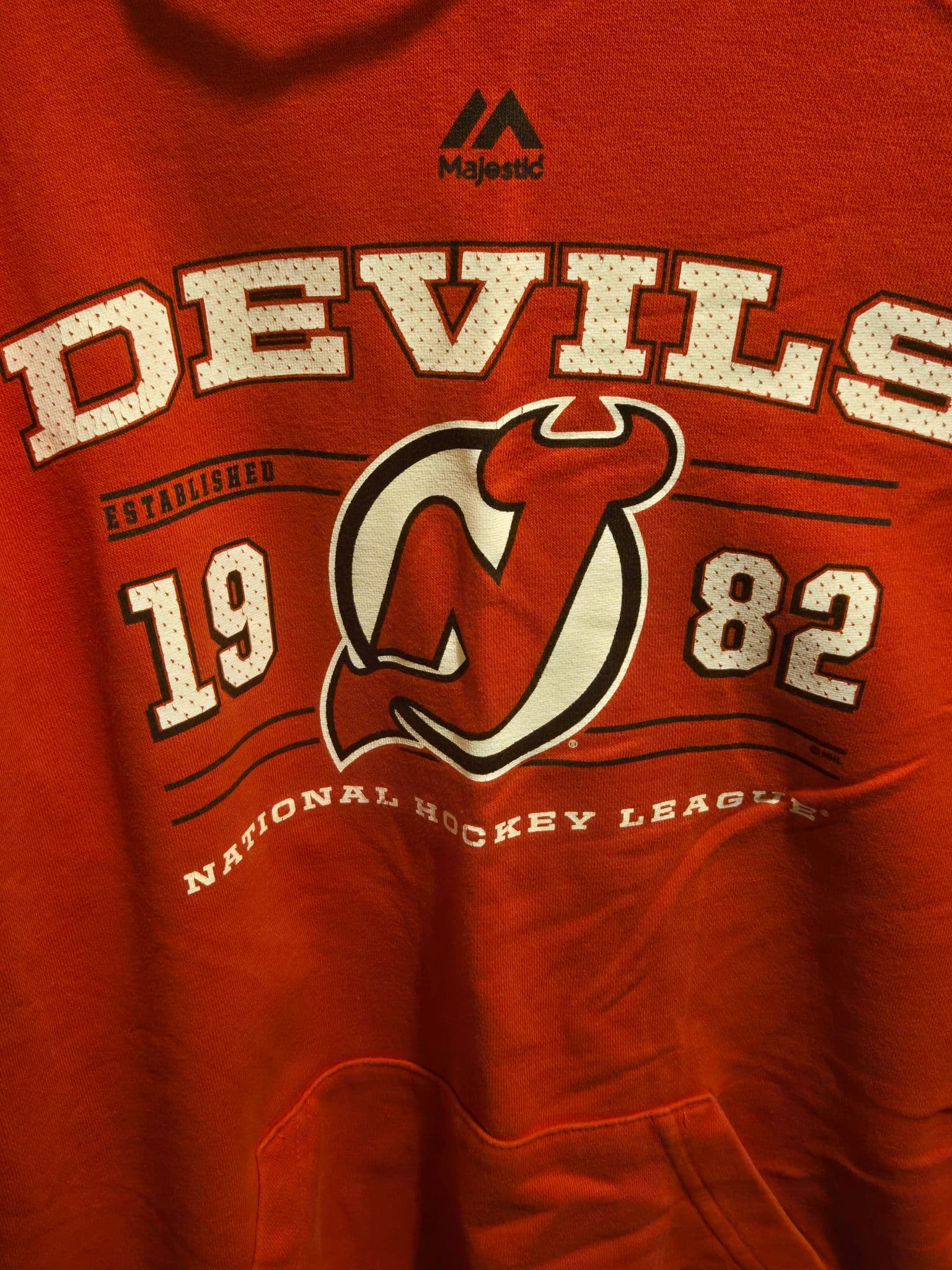Majestic Hoodie Mens M New Jersey Devils NHL Pullover Red Graphic Fleece Lined - Thumbnail 3