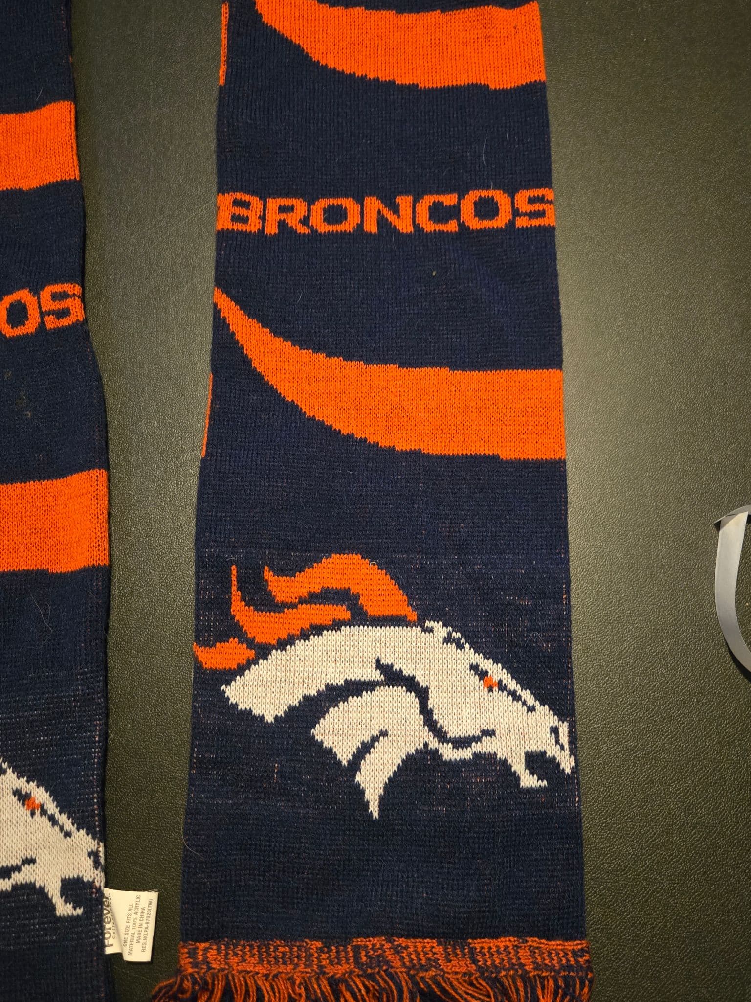 Forever Collectibles Scarf Unisex One Size Denver Broncos Knit Navy Orange Logo - Thumbnail 3