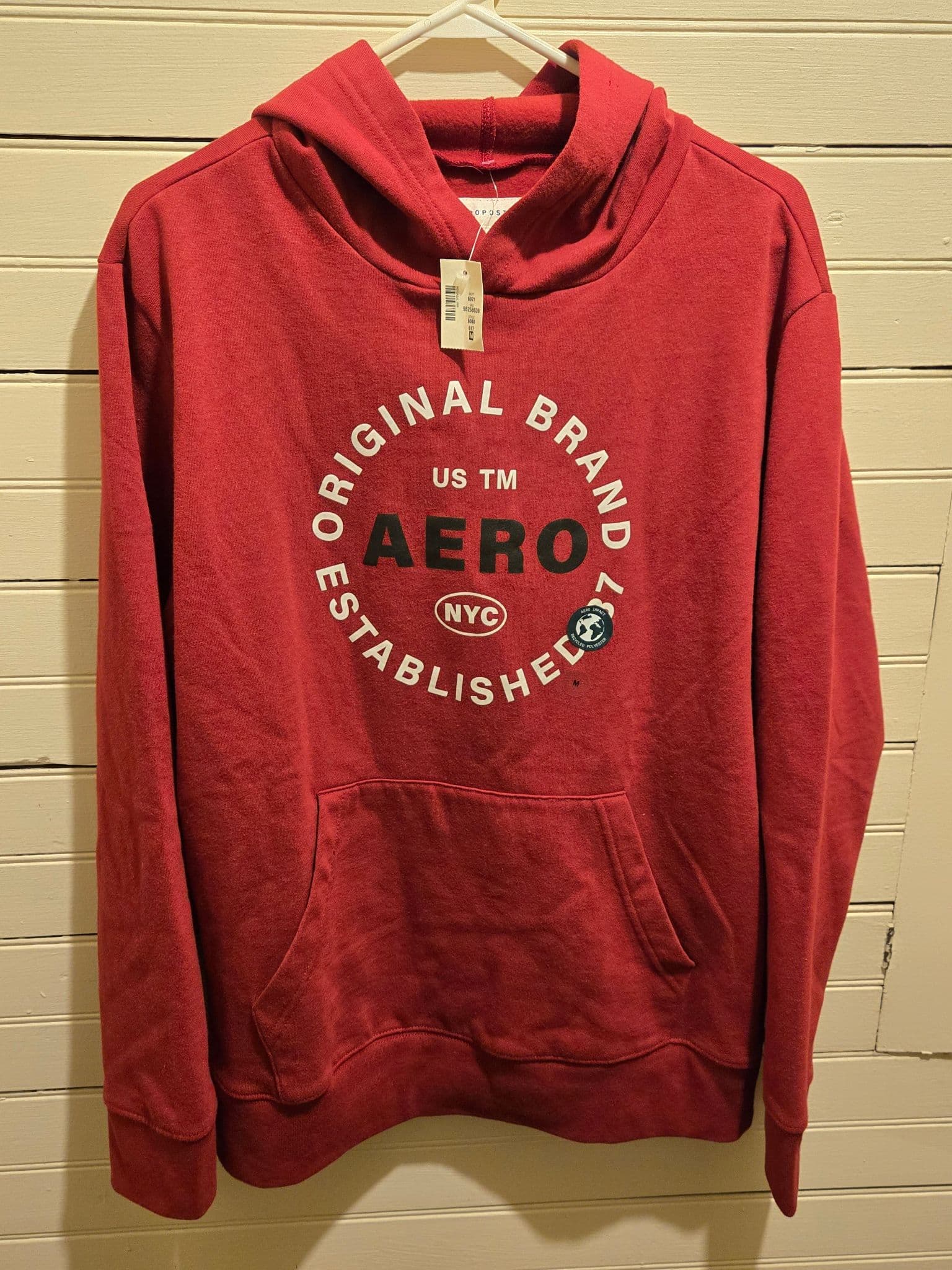 Aeropostale Hoodie Men's M Red Pullover Graphic Aero NYC Kangaroo Pocket NWT - Image 1