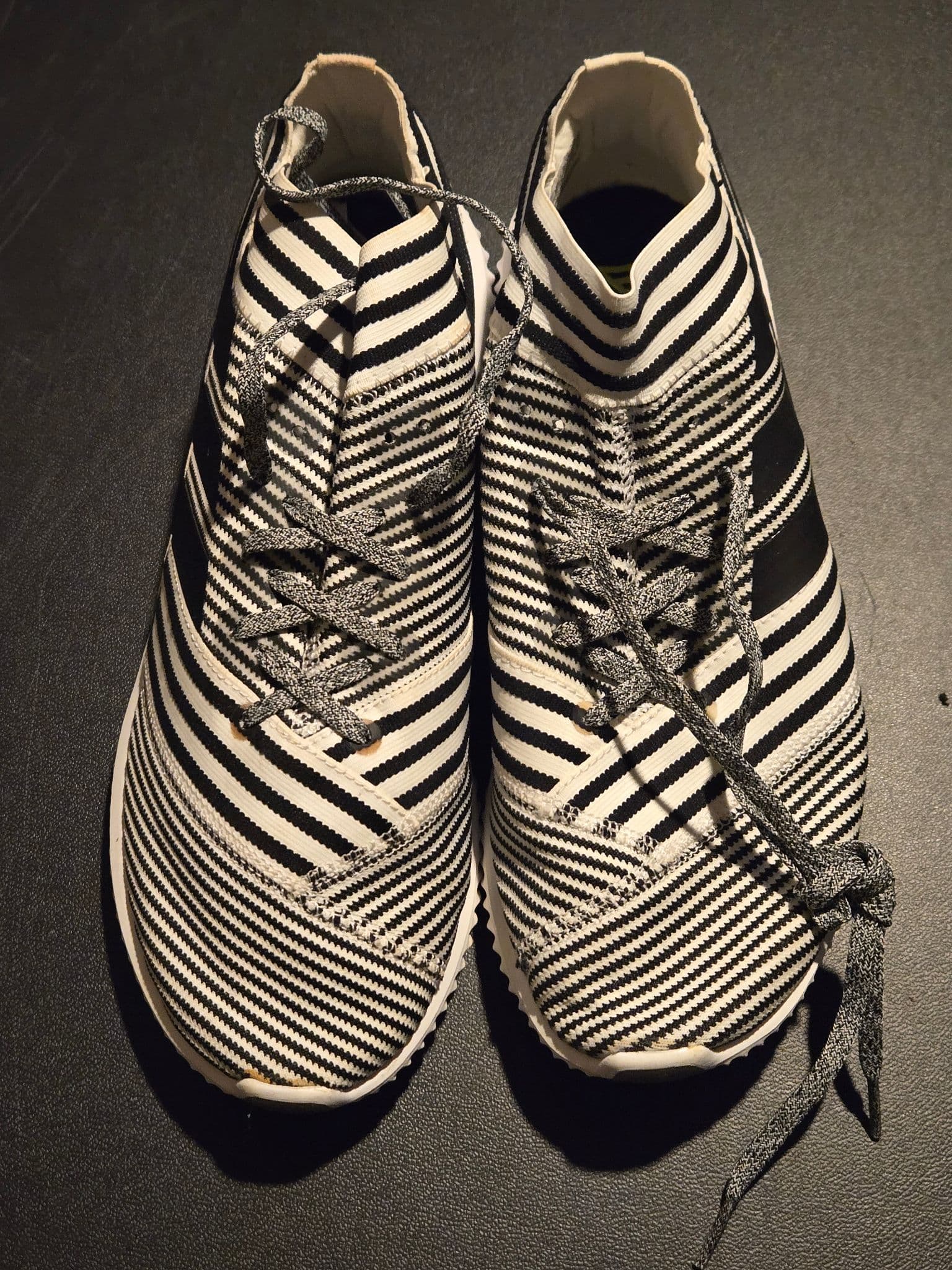 Adidas Sneakers Mens 9 Black White Striped Slip On Knit Athletic Shoes Comfort - Image 1