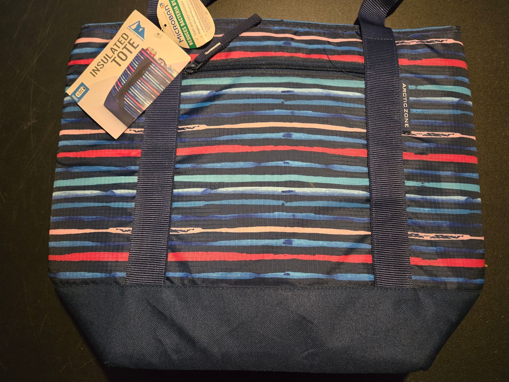 Arctic Zone Insulated Tote Womens Multicolor Striped Navy Bottom Cooler Bag - Image 1