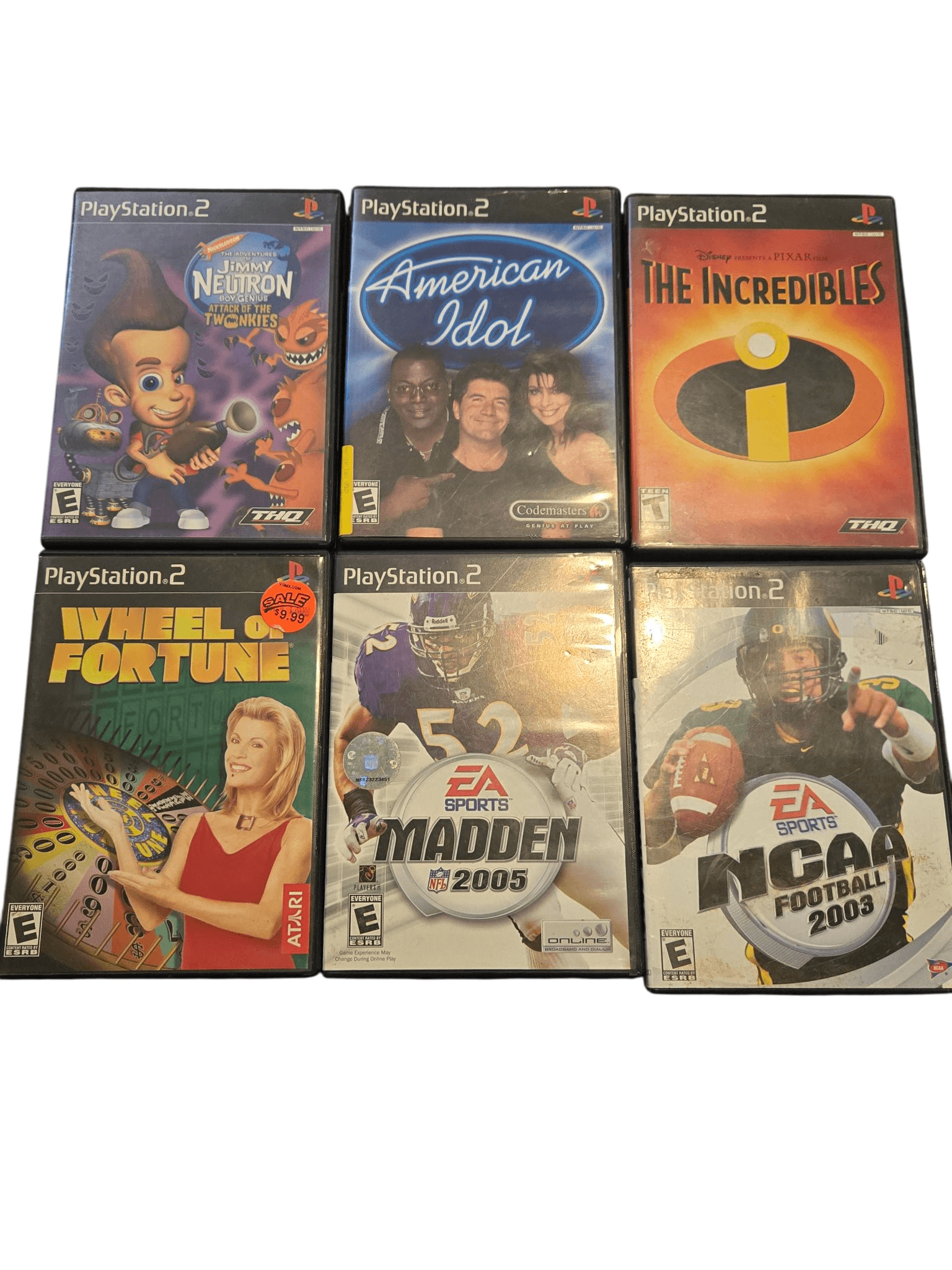 PS2 Games Lot 6 Madden 2005 NCAA 2003 Incredibles American Idol Jimmy Neutron - Image 1