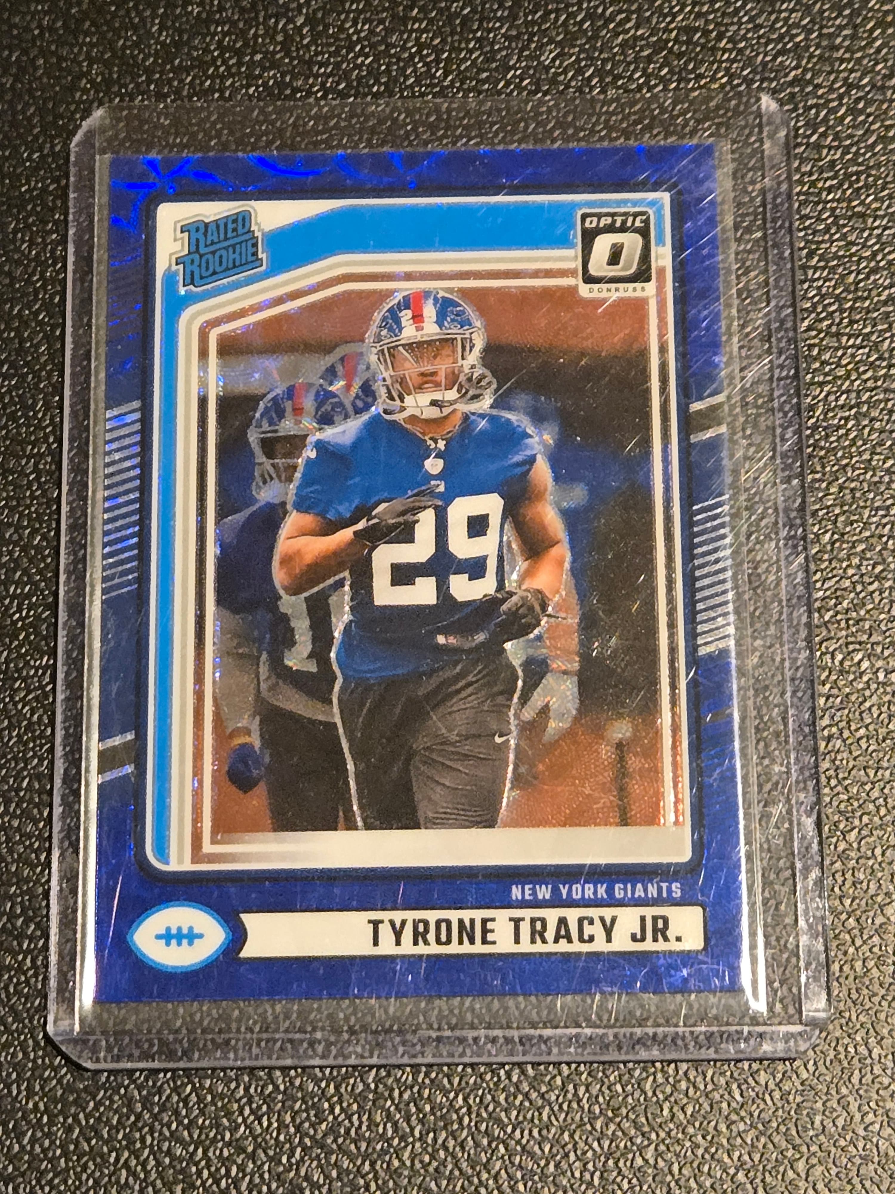 2024 Donruss #364 Tyrone Tracy Jr. Optic Rated Rookies Preview Blue Scope - Image 1