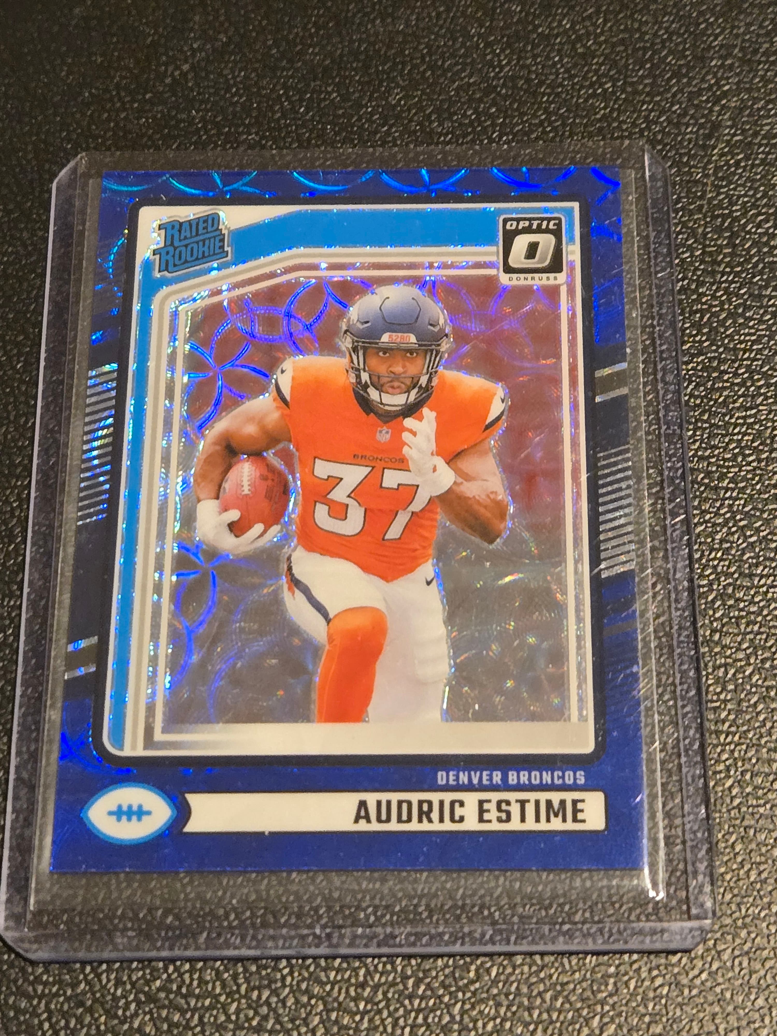 2024 Donruss #335 Audric Estime Optic Rated Rookies Preview Blue Scope - Image 1