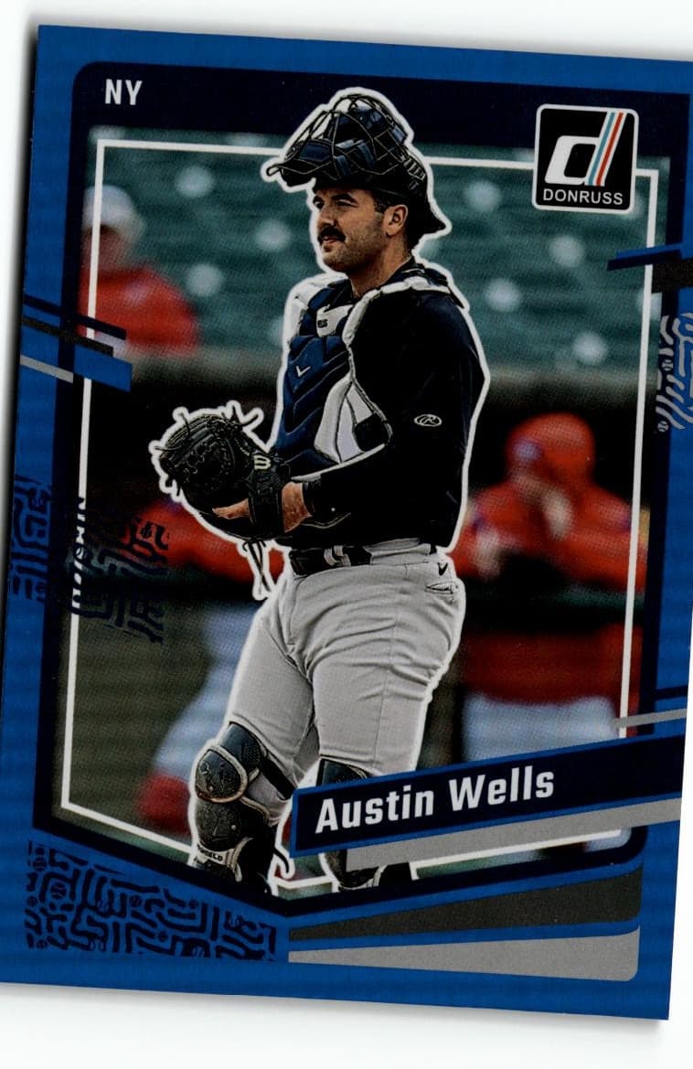 2023 Donruss #139 Austin Wells Holo Blue - Image 1