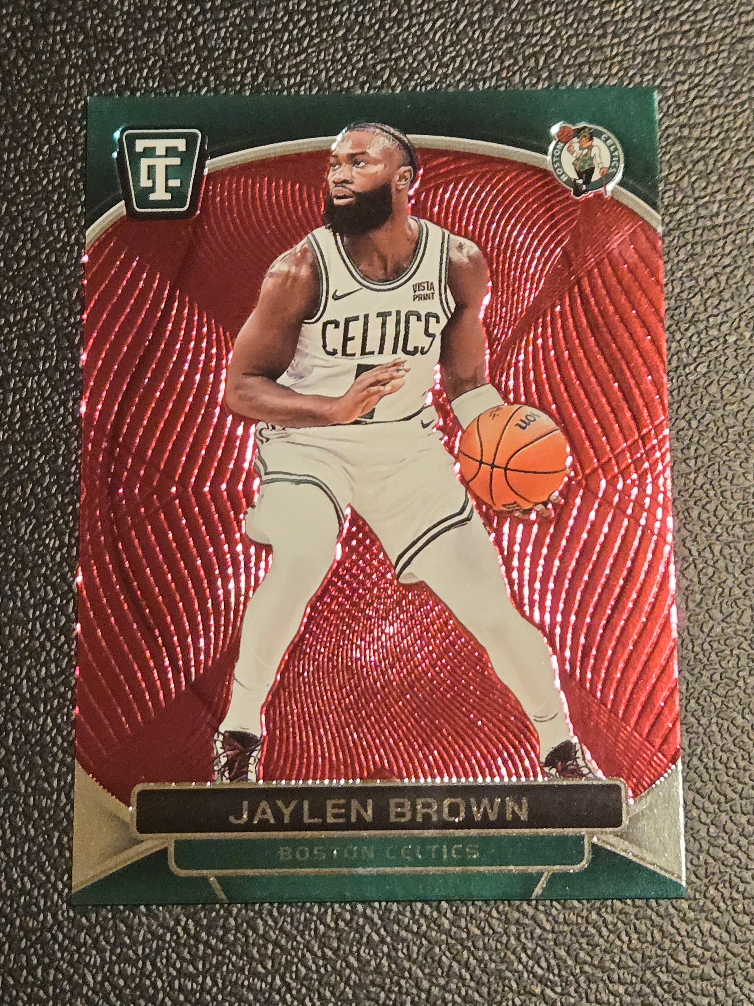 2024-25 Panini Totally Certified #14 Jaylen Brown Mirror Maroon - Image 1