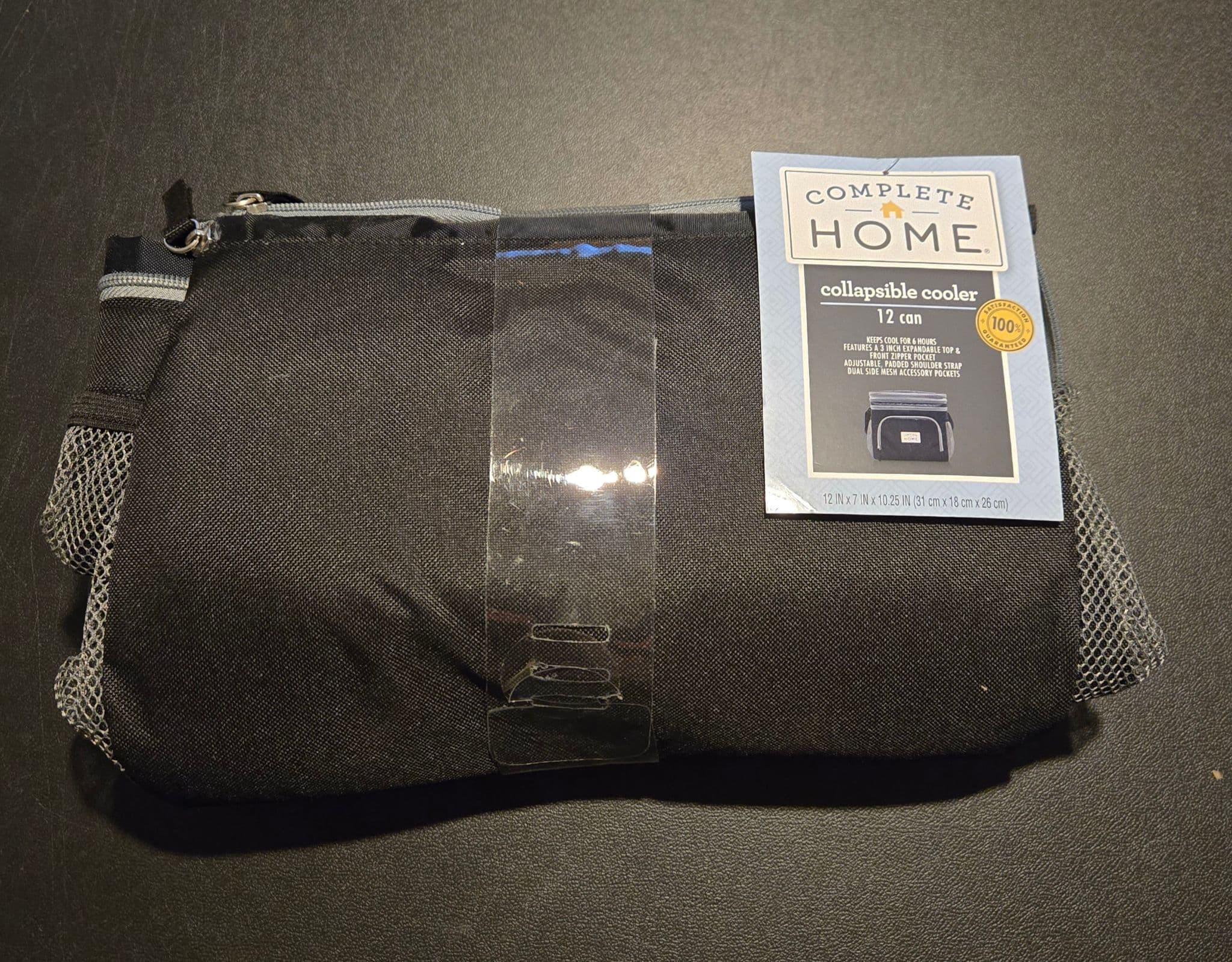 Complete Home Collapsible Cooler 12 Can Portable Insulated Lunch Bag Black - Image 1