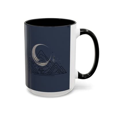 Midnight Mountain Moon Mug, Ceramic Cup, 11oz 15oz Tea Cup, Kitchen Decor Gift, - Thumbnail 2