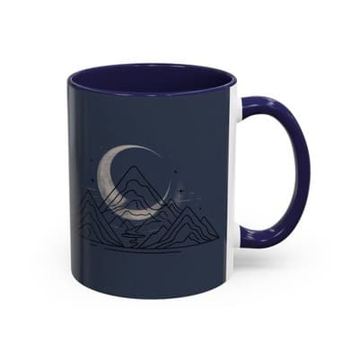 Midnight Mountain Moon Mug, Ceramic Cup, 11oz 15oz Tea Cup, Kitchen Decor Gift, - Thumbnail 2