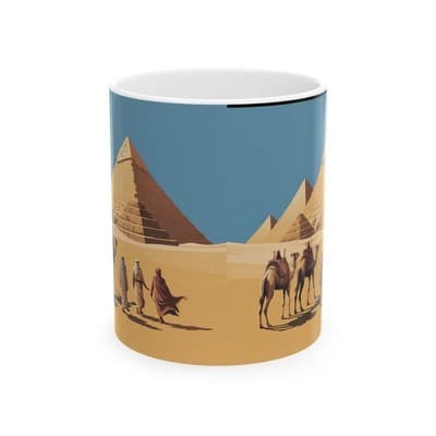 Pyramid Adventure Mug, Desert Landscape Coffee Cup - Unique Ceramic Drinkware, - Image 1