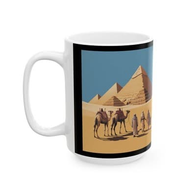 Pyramid Adventure Mug, Desert Landscape Coffee Cup - Unique Ceramic Drinkware, - Thumbnail 3