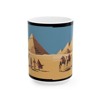 Pyramid Adventure Mug, Desert Landscape Coffee Cup - Unique Ceramic Drinkware, - Image 1