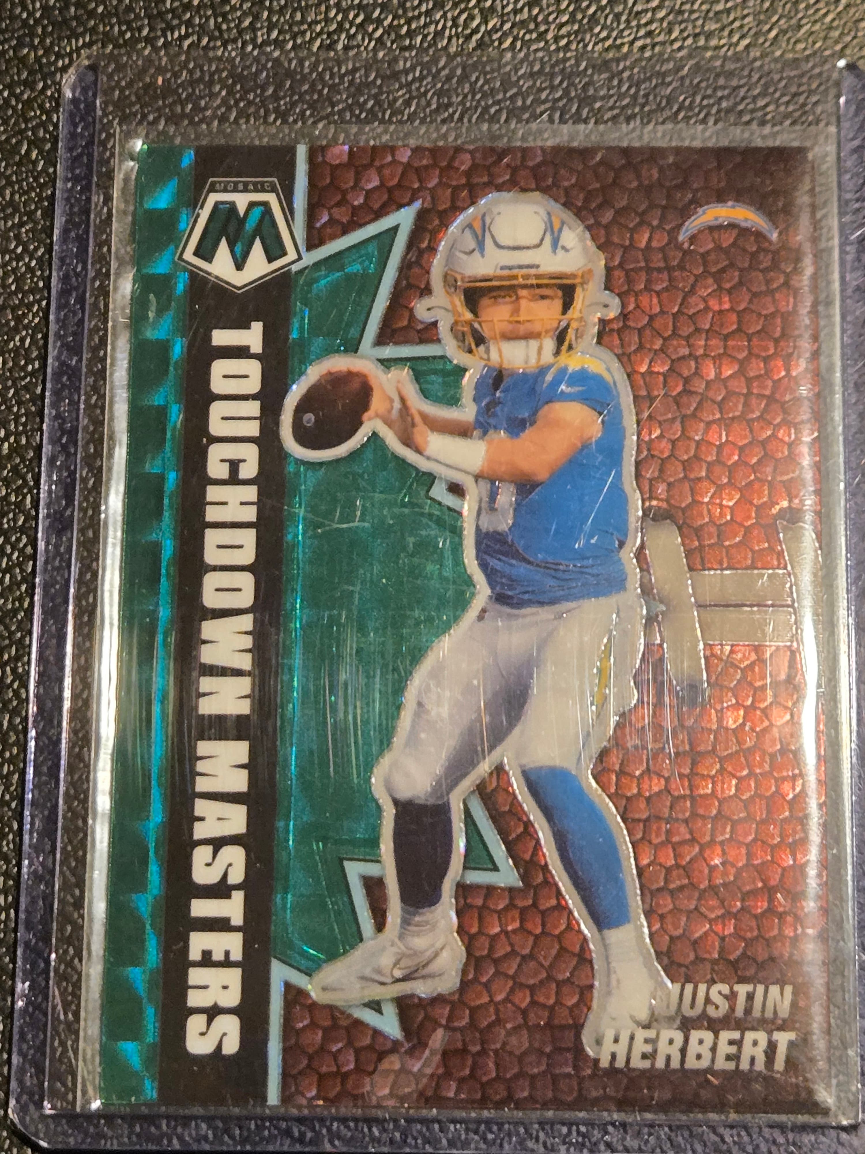 2021 Panini Mosaic #TM-16 Justin Herbert Touchdown Masters Mosaic Green - Image 1