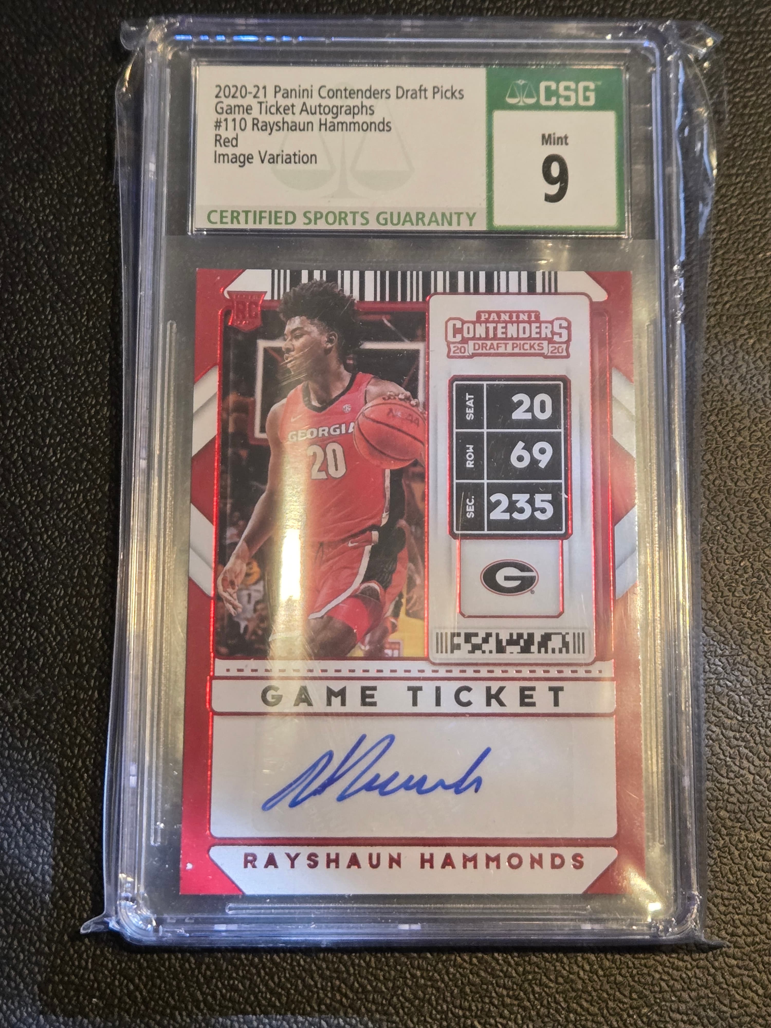 2020 Panini Contenders Draft Picks #110 Rayshaun Hammonds Game Ticket Red CSG 9 - Image 1