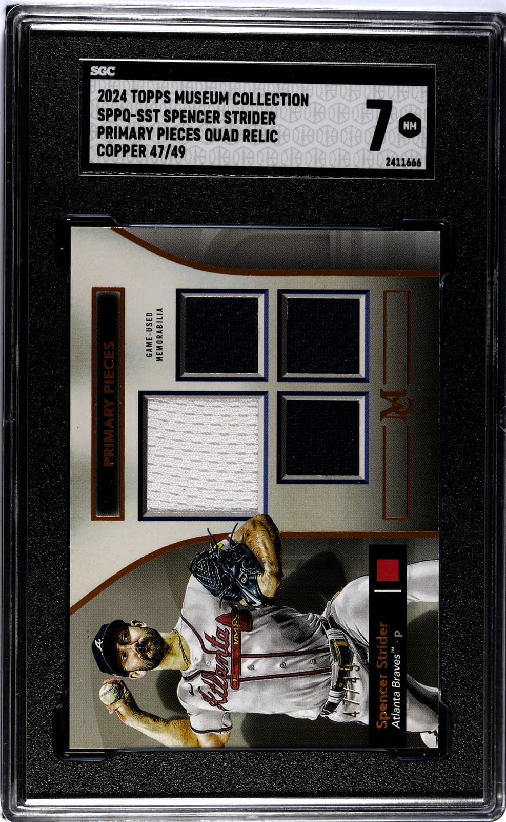 2024 Topps Museum Coll. S.Strider Primary Pieces Quad Relics Copper /49 SGC 7 - Image 1