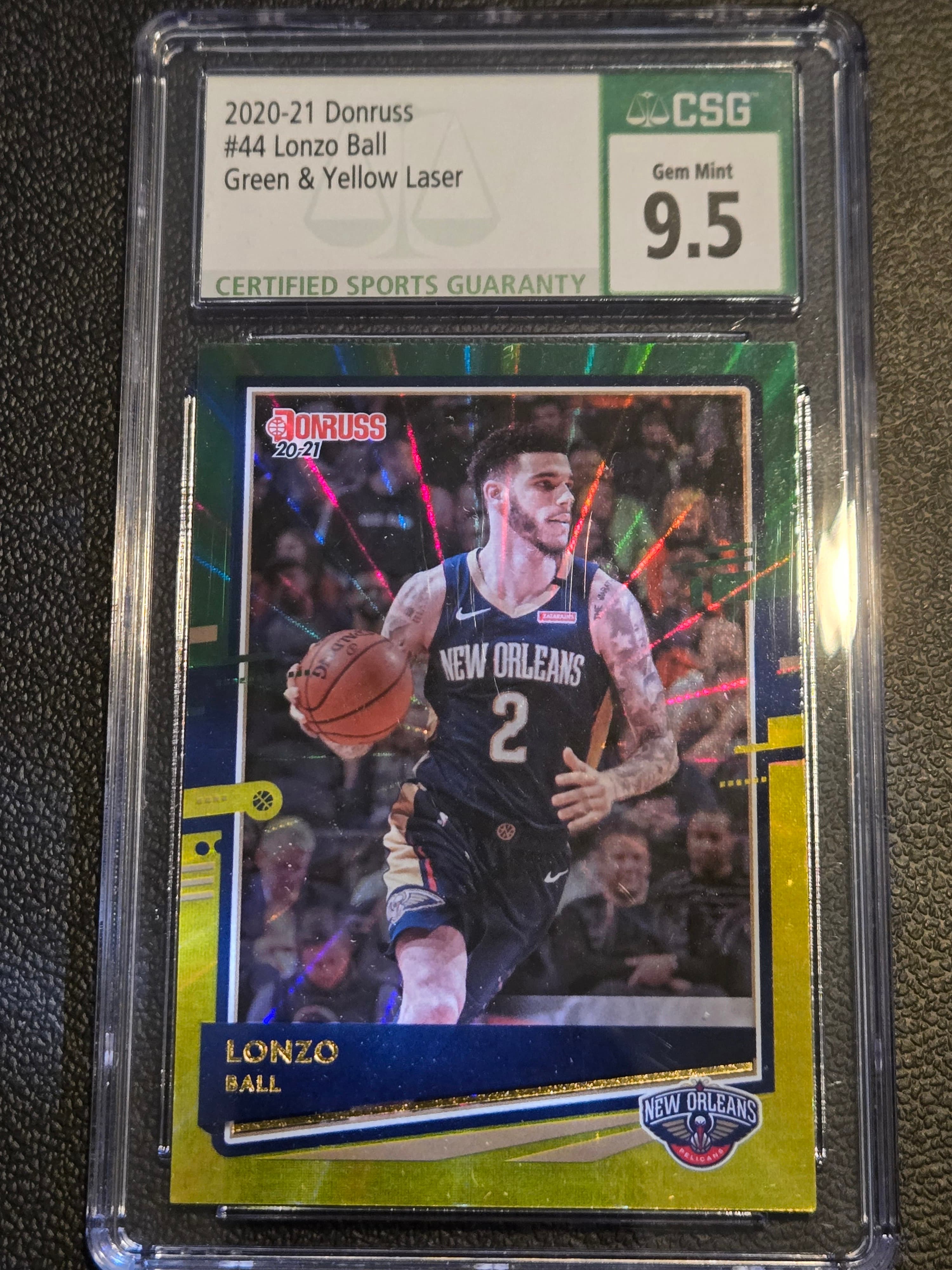 2020-21 Donruss #44 Lonzo Ball Holo Green and Yellow Laser CSG 9.5 - Image 1