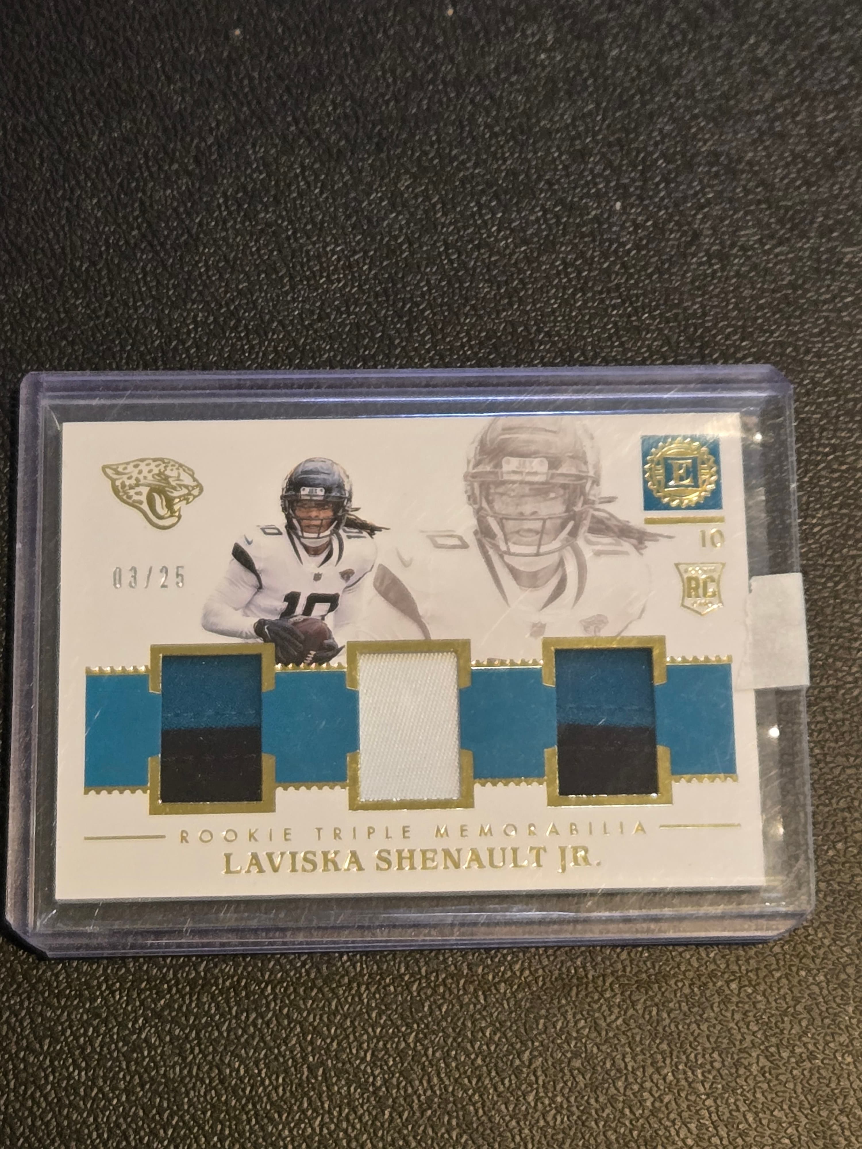 2020 Encased #RT-19 Laviska Shenault Jr. Rookie Triple Memorabilia Gold #/25 - Image 1