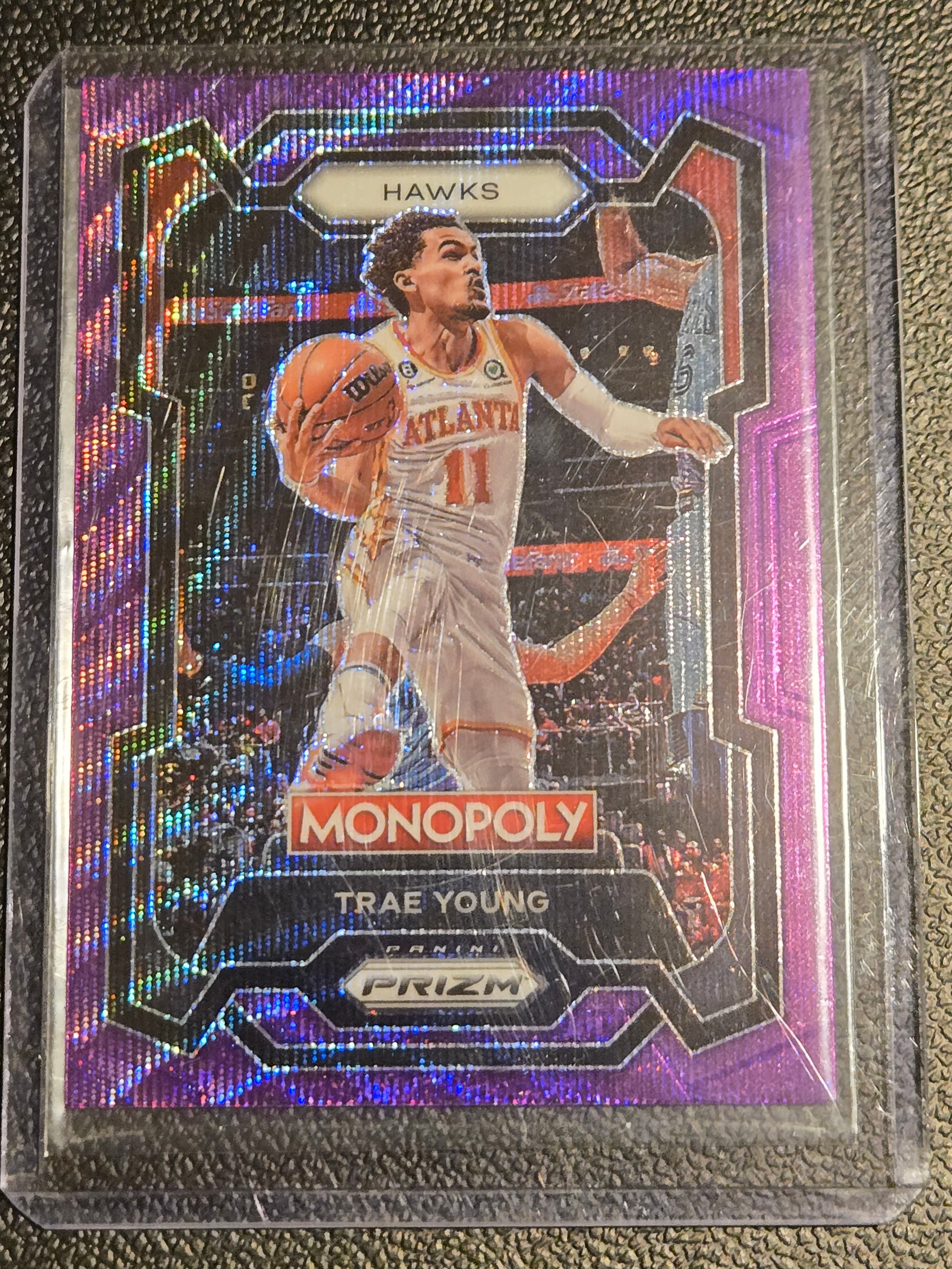 2023-24 Panini Prizm Monopoly #4 Trae Young Purple - Image 1