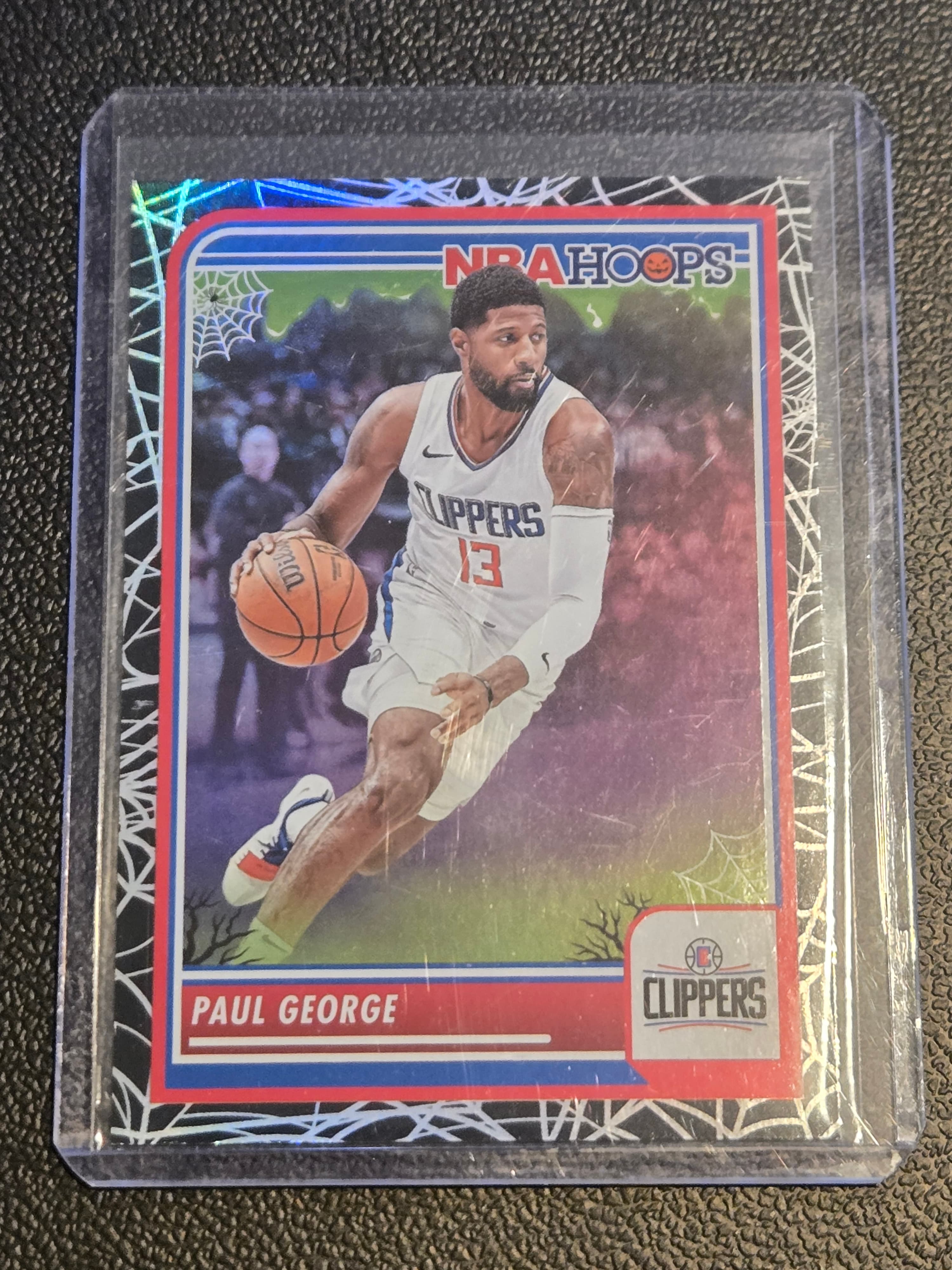 2023-24 Hoops Haunted Hoops #20 Paul George Holo Webs - Image 1