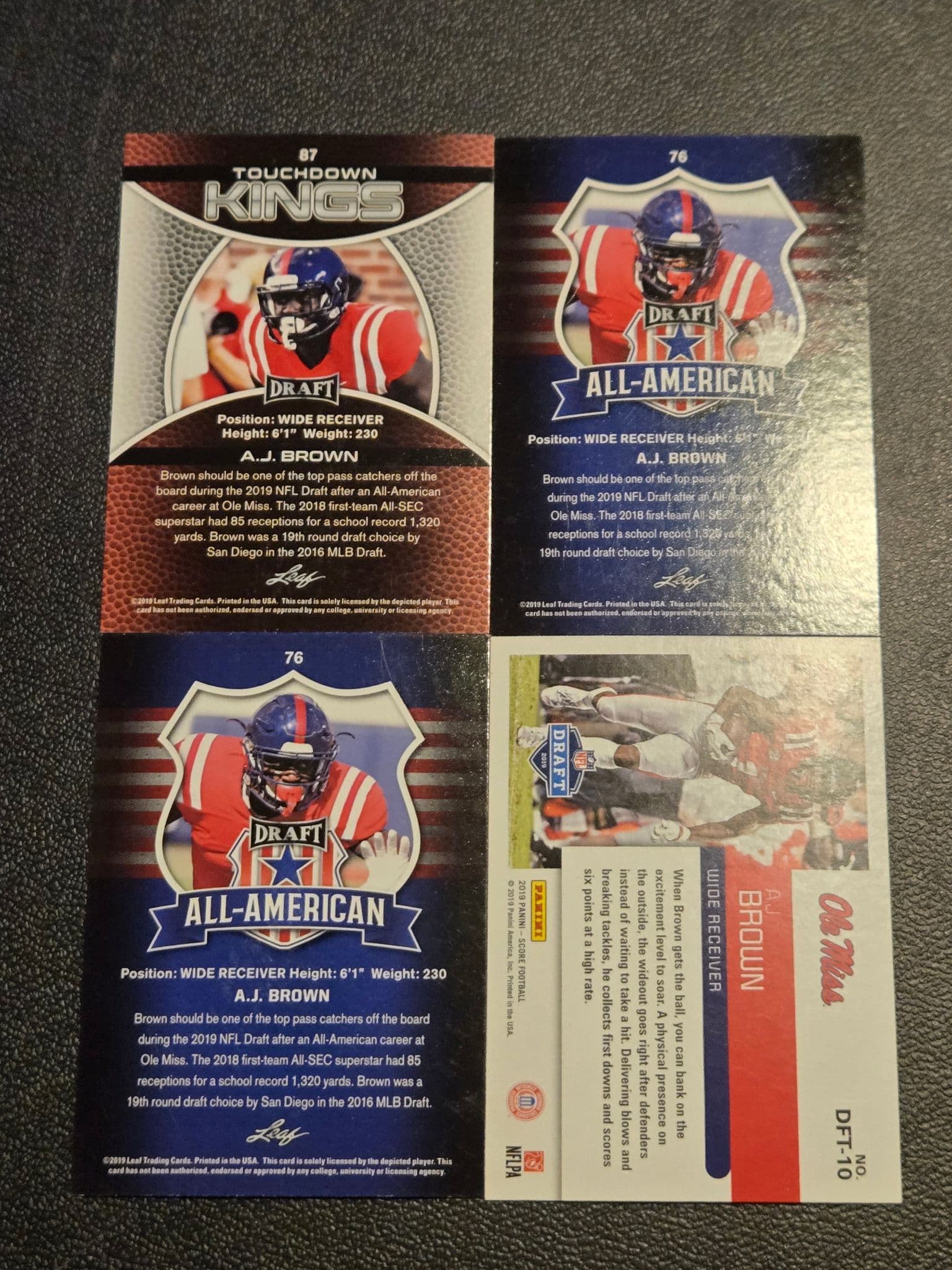 Leaf Draft AJ Brown Trading Card Lot of 4 Ole Miss Touchdown Kings All American - Thumbnail 2