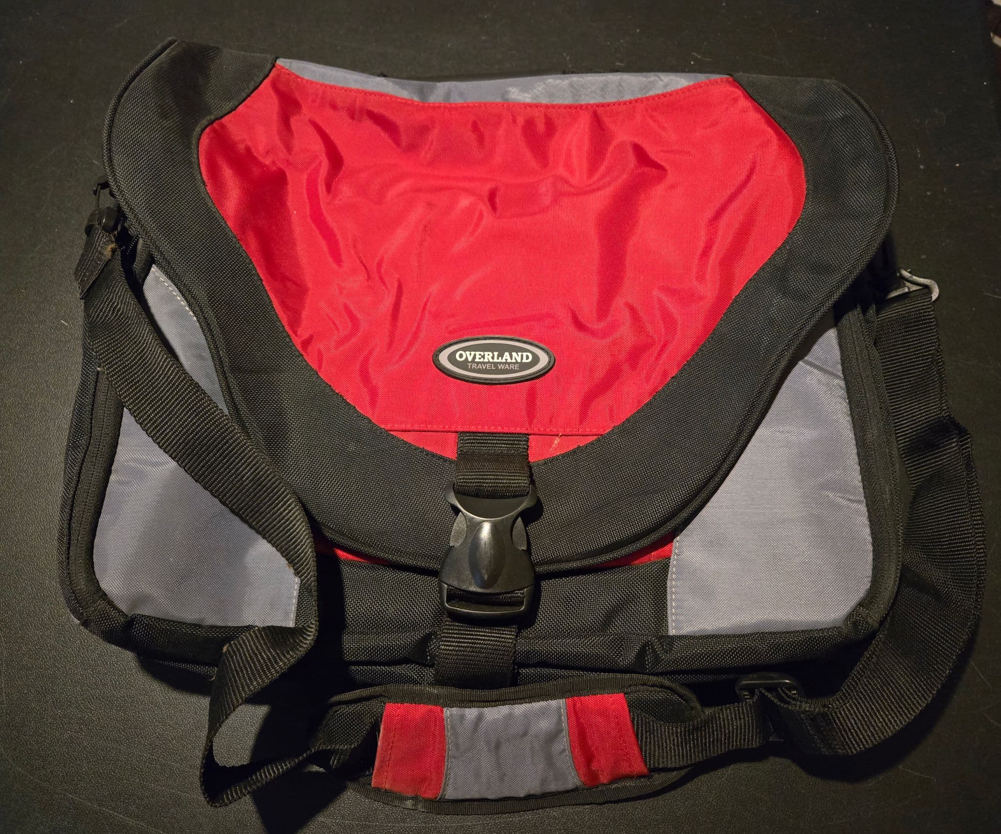 Overland Travel Ware Messenger Laptop Travel Shoulder Bag Red Black Gray Unisex - Image 1