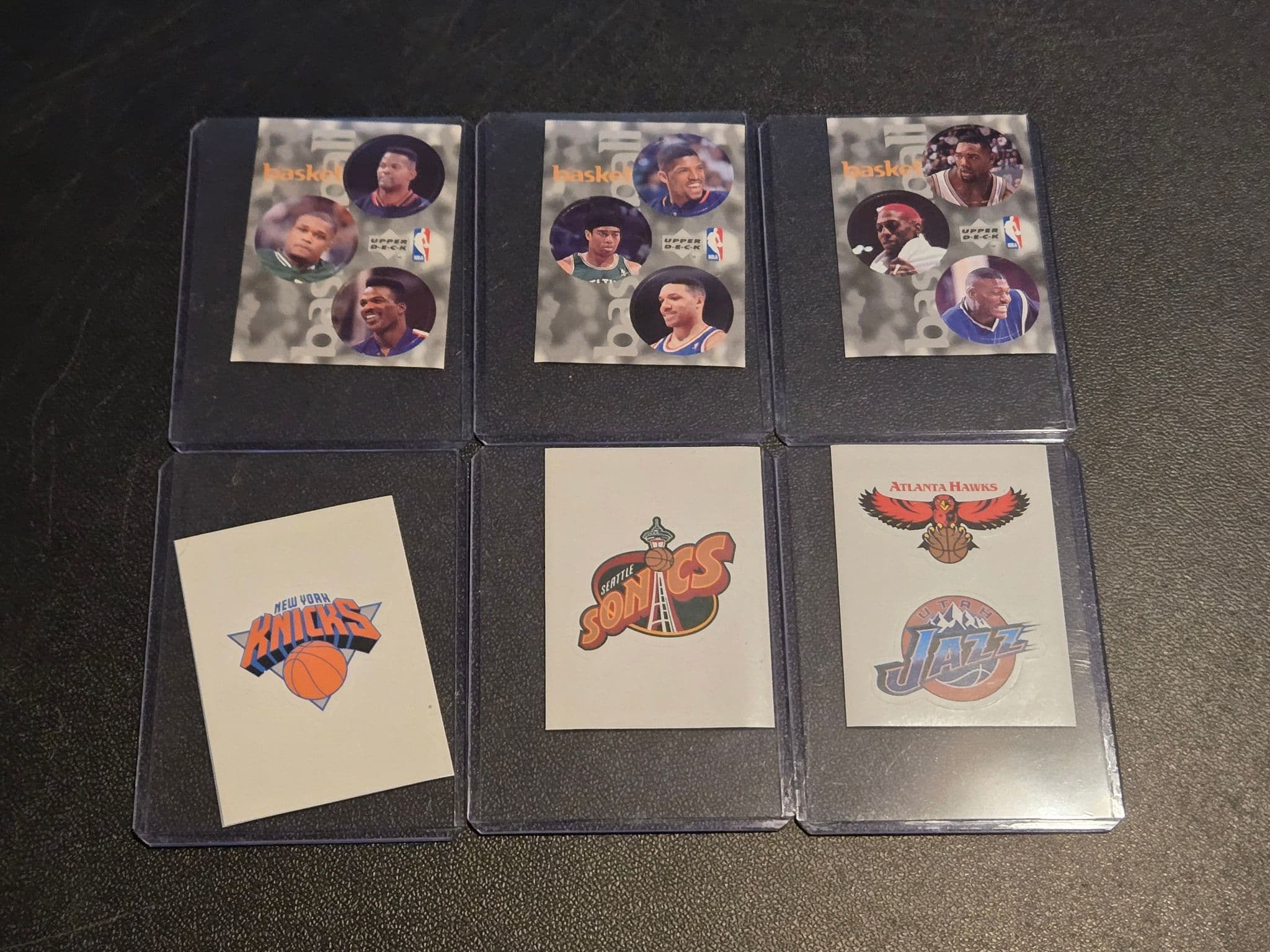 1997 Upper Deck NBA Stickers Lot of 6 Knicks Sonics Hawks Jazz Team Logos - Image 1